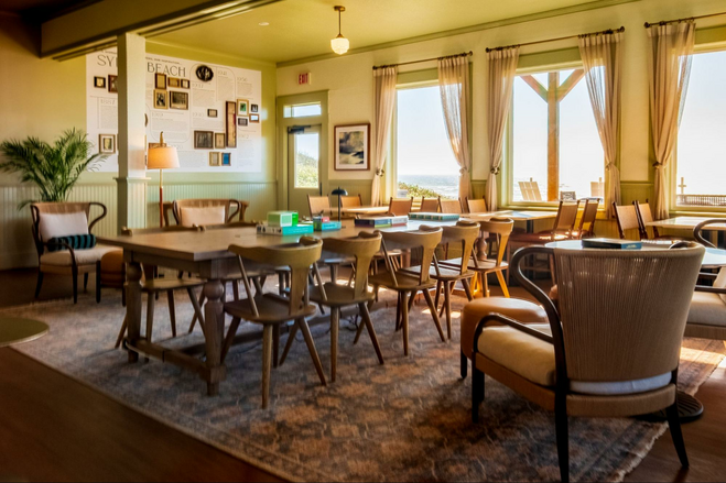 Dining room for the cafe at Hotel Sylvia, Newport, Oregon
