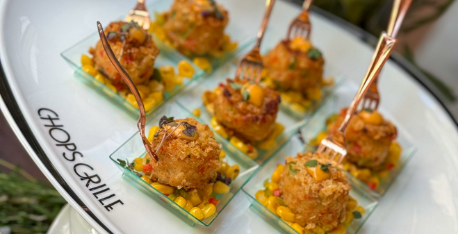 small crab cakes with corn relish