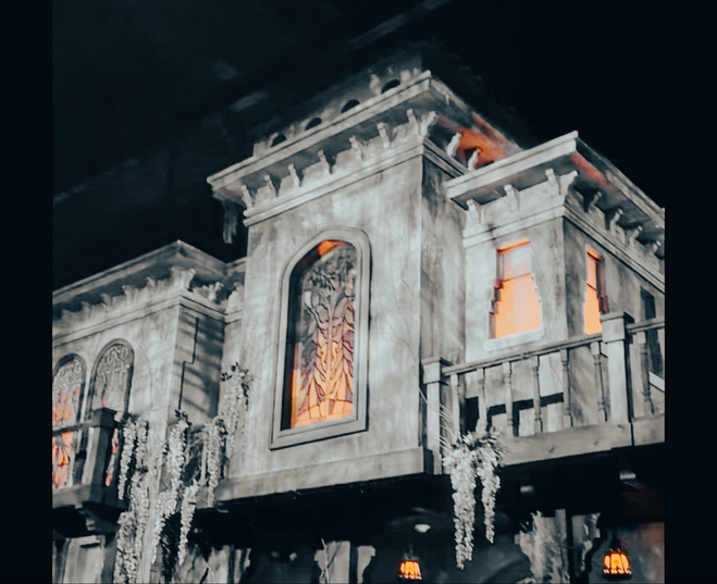 Spanish style haunted house entrance