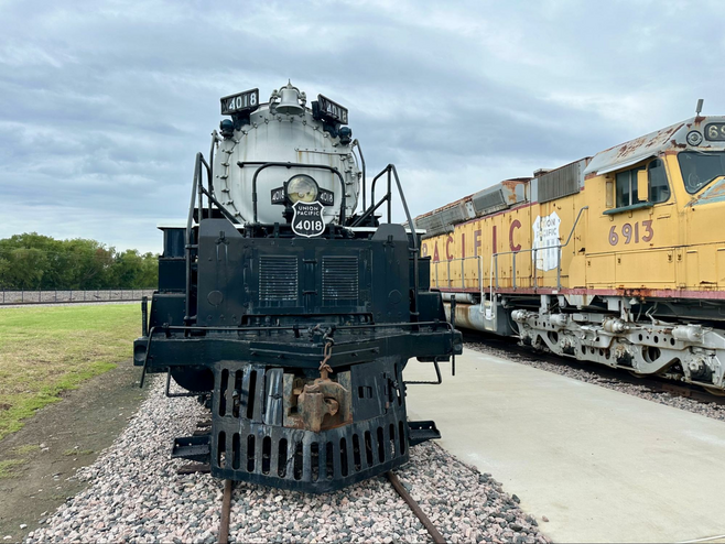 Big Boy Union Pacific steam locomotive in the outdoor yard at the Frisco Discovery Center.