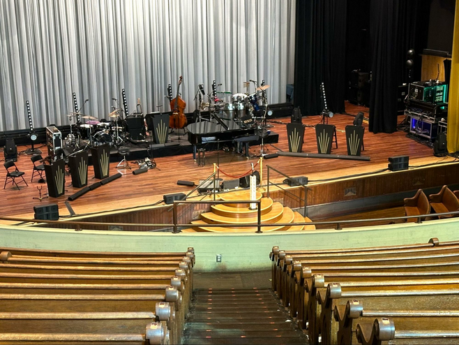 The stage of the Ryman Auditorium.