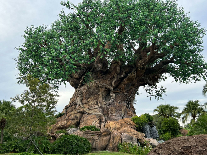 Large tree with animal carvings at Disney's Animal Kingdom