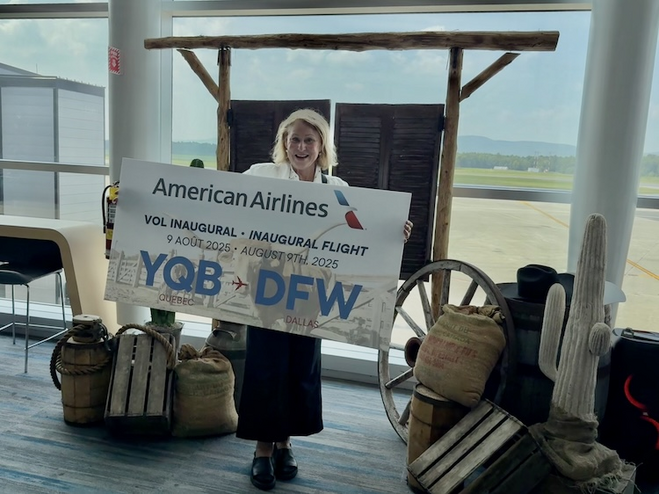 Traveler at the inaugural American Airlines flight from Québec City to DFW, a perfect romantic escape.
