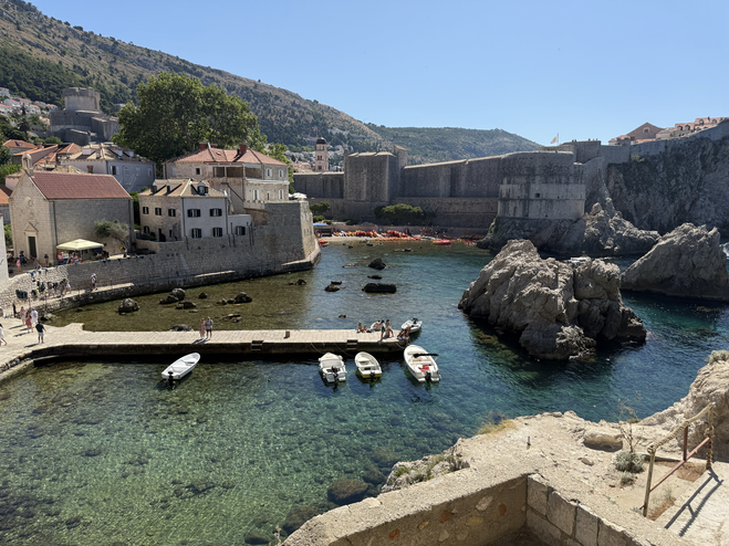 Looking down at Dubrovnik's clear-watered Pile Harbor on the Game of Thrones Tour.