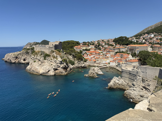 Looking back towards Fort Lovrijenac, Dubrovnik, and the rocky harbor below used in the Game of Thrones TV show.