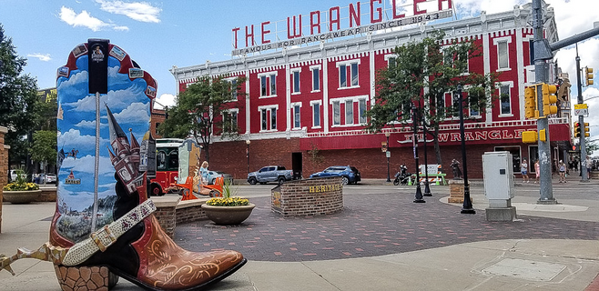 Decorated cowboy boot sculpture in downtown Cheyenne Wyoming
