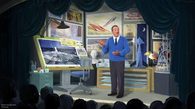 Art rendering of a new Carousel of Progress scene feature Walt Disney as an animatronic.
