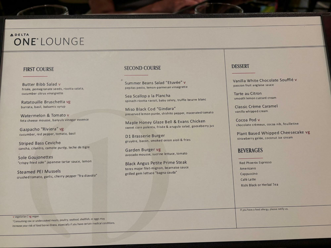 Miso black cod and scallops are some of the luxury items at the Delta One lounge