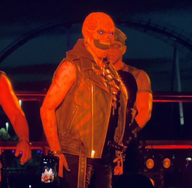 Scary skeleton actor on stage