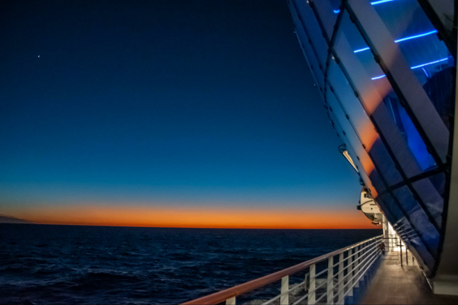 Watching the sun set outside the sphere on the Sun Princess