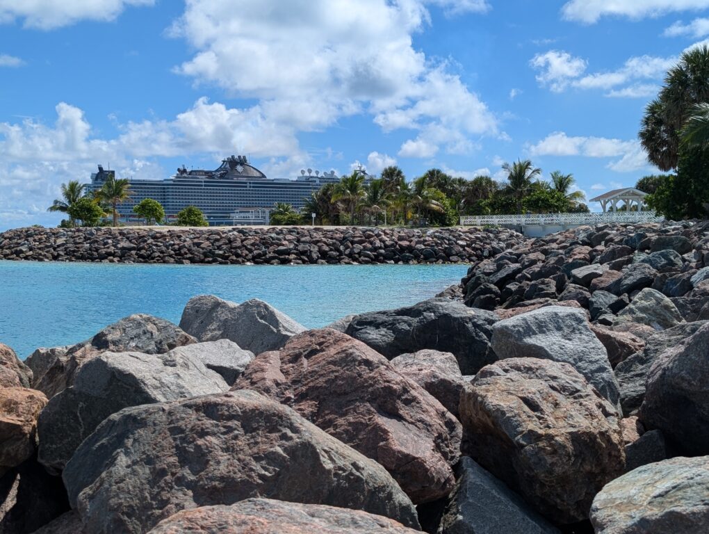 MSC Seascape docked at the company's private island.
