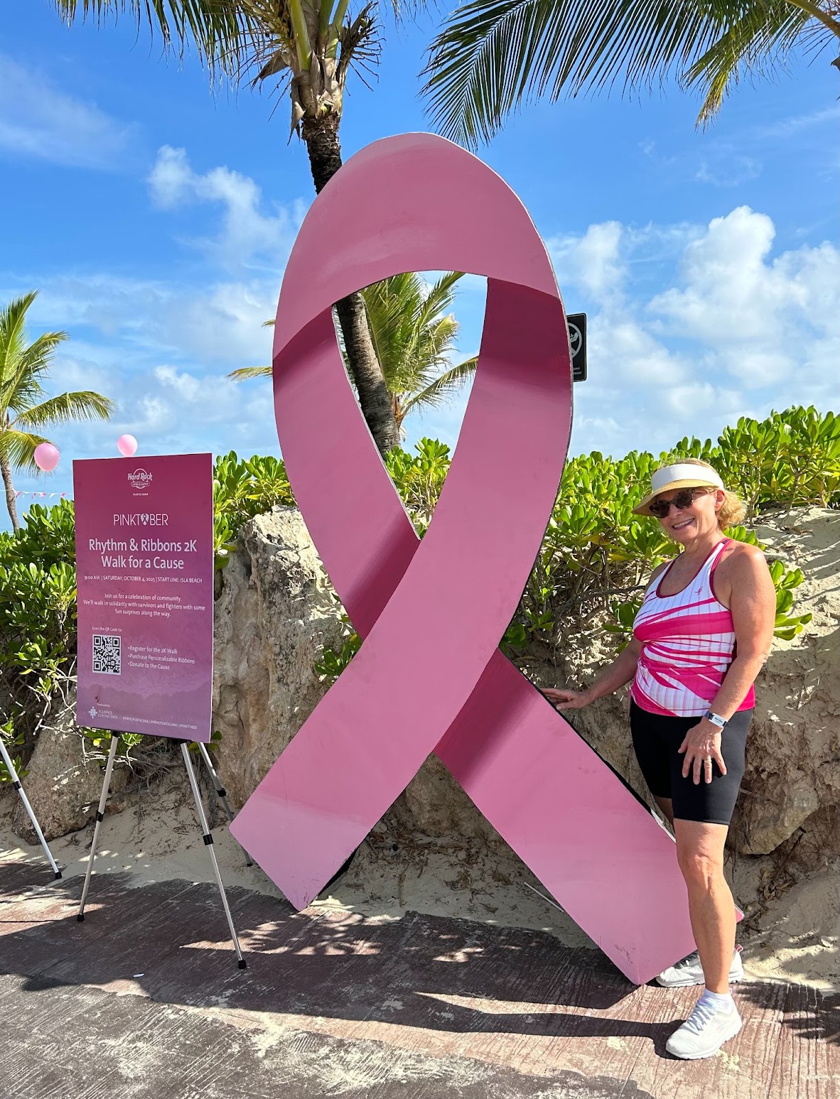 Woman ready for a 2K walk to raise money for breast cancer research during Pinktober events at the Hard Rock in Punta Cana.