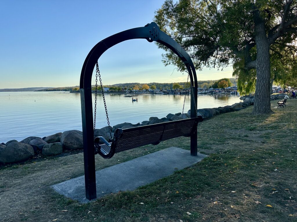 Lakefront swing on the Kershaw Trail in Canandaigua, New York.