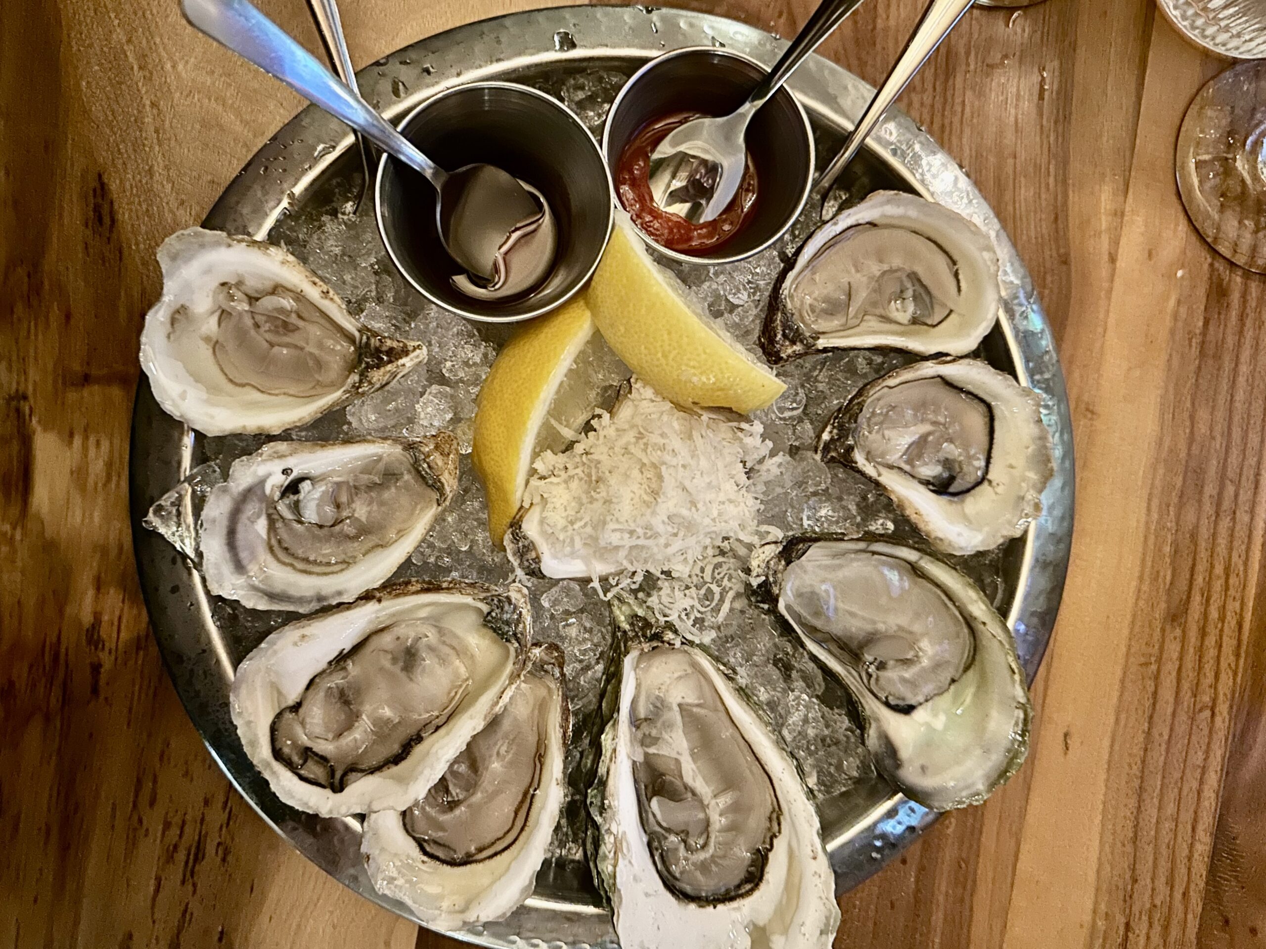 Plate of oysters at The Press Gang restaurant in Halifax, Nova Scotia