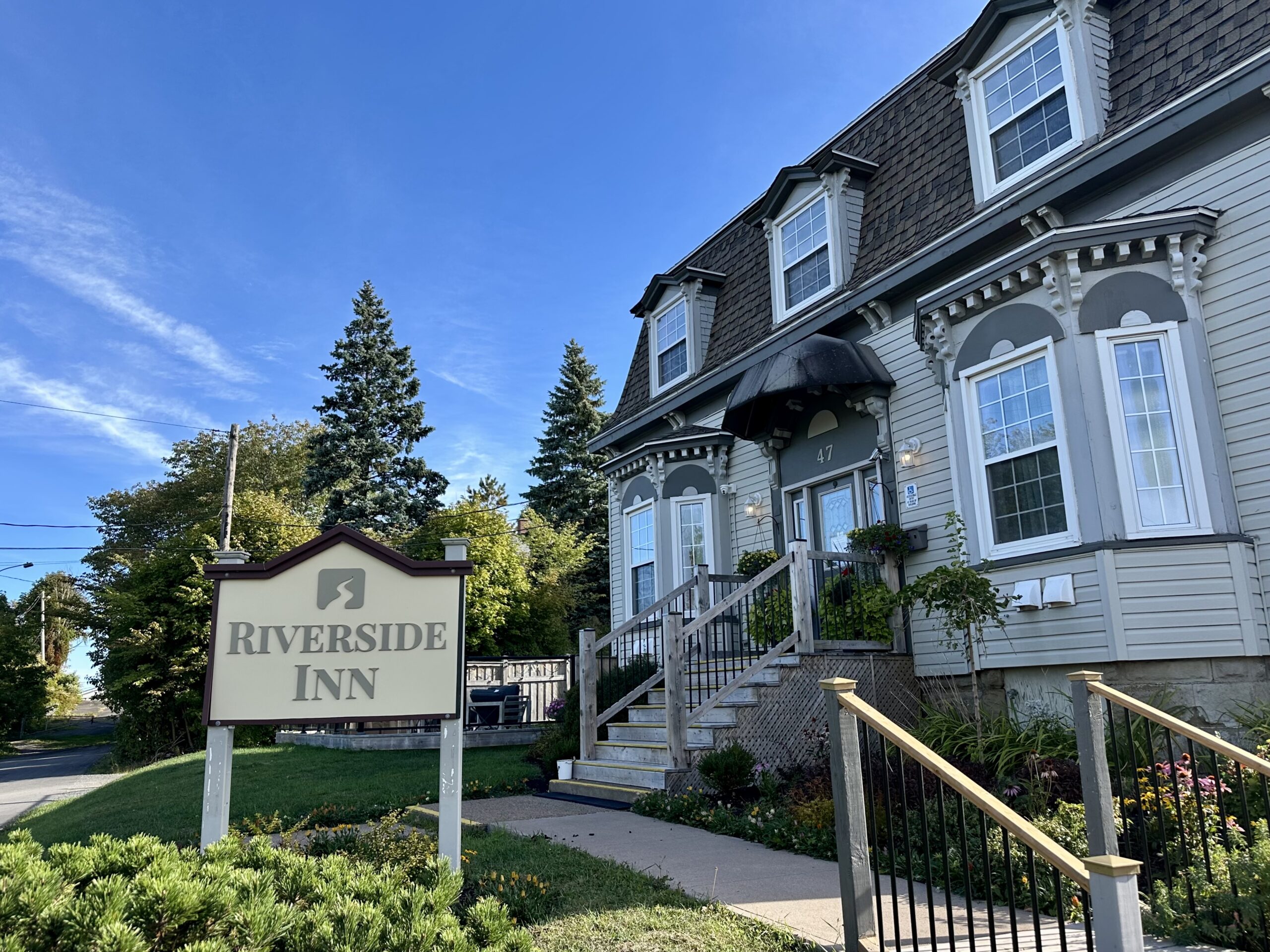 Exterior of the Riverside Inn, a restored Victorian home, in New Glasgow, Nova Scotia.