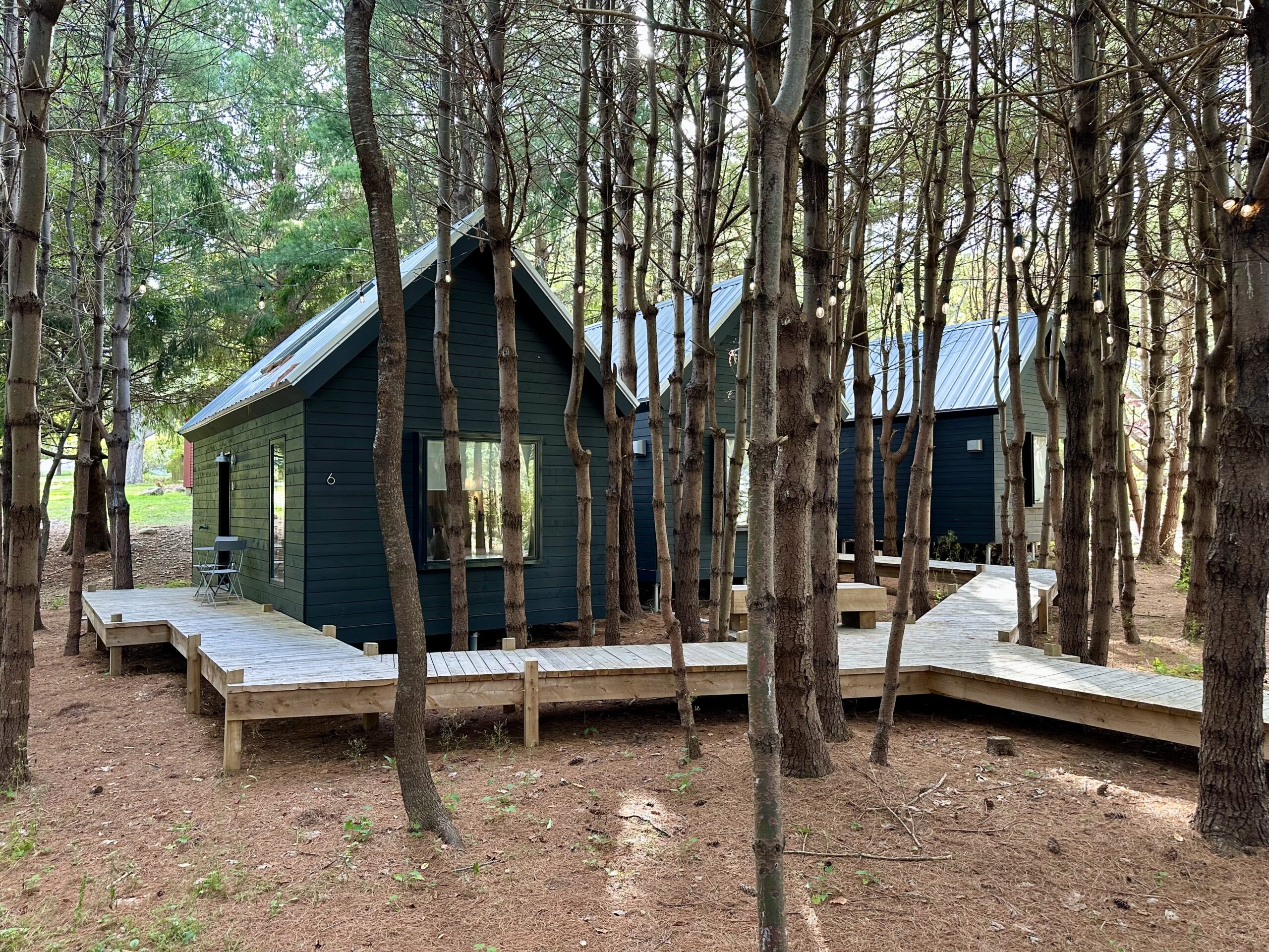 Black Forest Cabins in Mahone Bay with connecting boardwalks make a great place to stay on the Nova Scotia Chowder Trail.