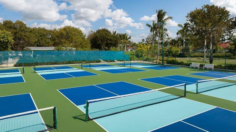 pickleball courts at Sandals with palm trees in the background