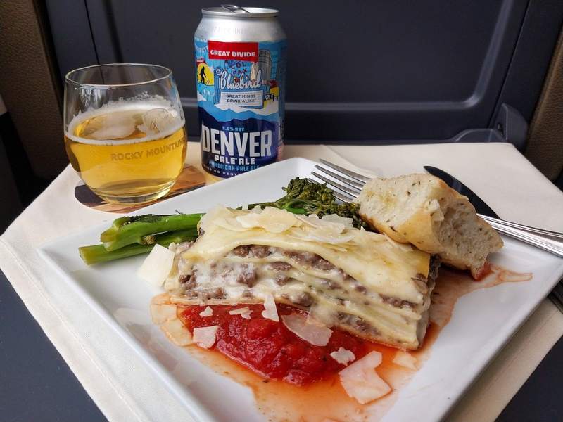 Bison and wild mushroom lasagna with a local Denver pale ale for lunch on the Canyon Spirit.