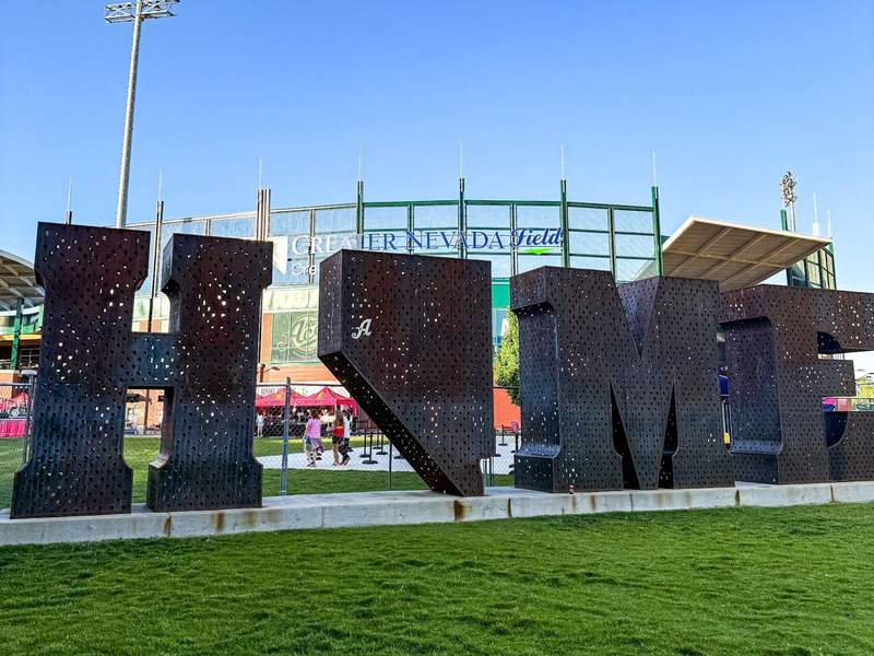 Large metal sculpture in Reno that reads