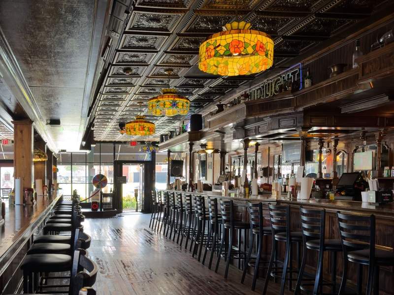 Interior view of Bradley’s On The Square in Jackson, Georgia, showing the restored Old Tavern building with signage and welcoming entrance on the town square.