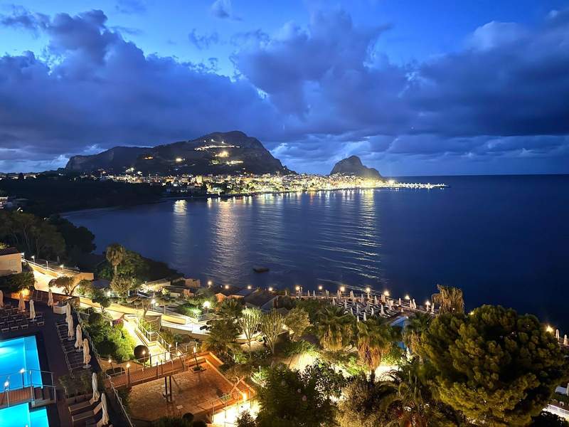 View of the Mediterranean Sea at sunset from Domina Zagarella hotel near Palermo, Sicily.
