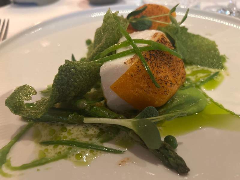 A beautifully presented fish dish as part of a multi-course dinner at Hotel Auenhof in the Austrian Alps. 