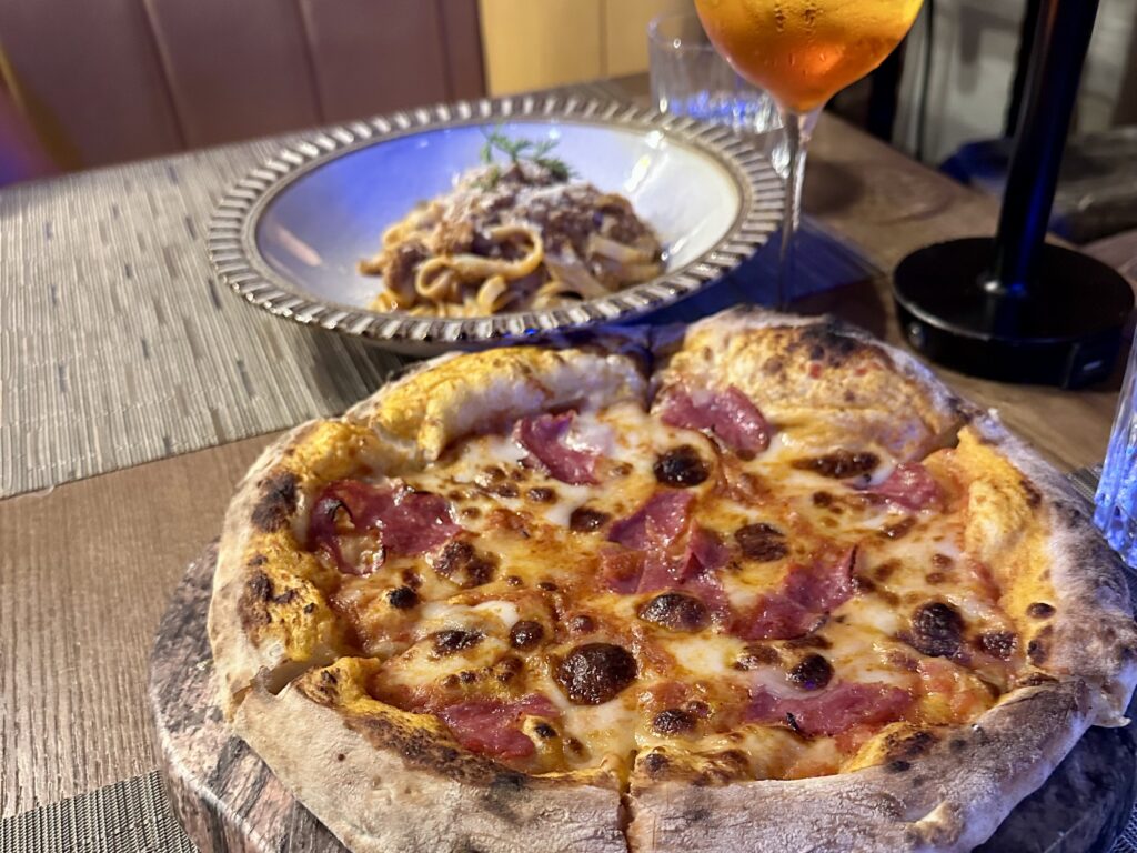 Pizza and fettucine bolognese at Frank and Lola's the Italian restaurant at Margaritaville Island Reserve Riviera Maya
