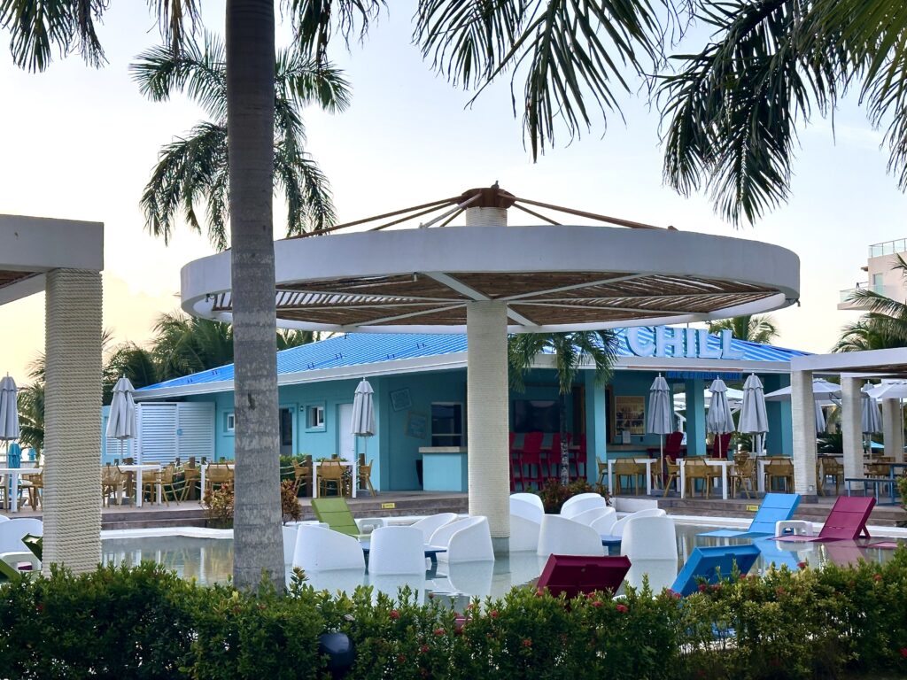 Pool seating at the License to Chill bar and grill at Margaritaville Island Reserve Riviera Maya