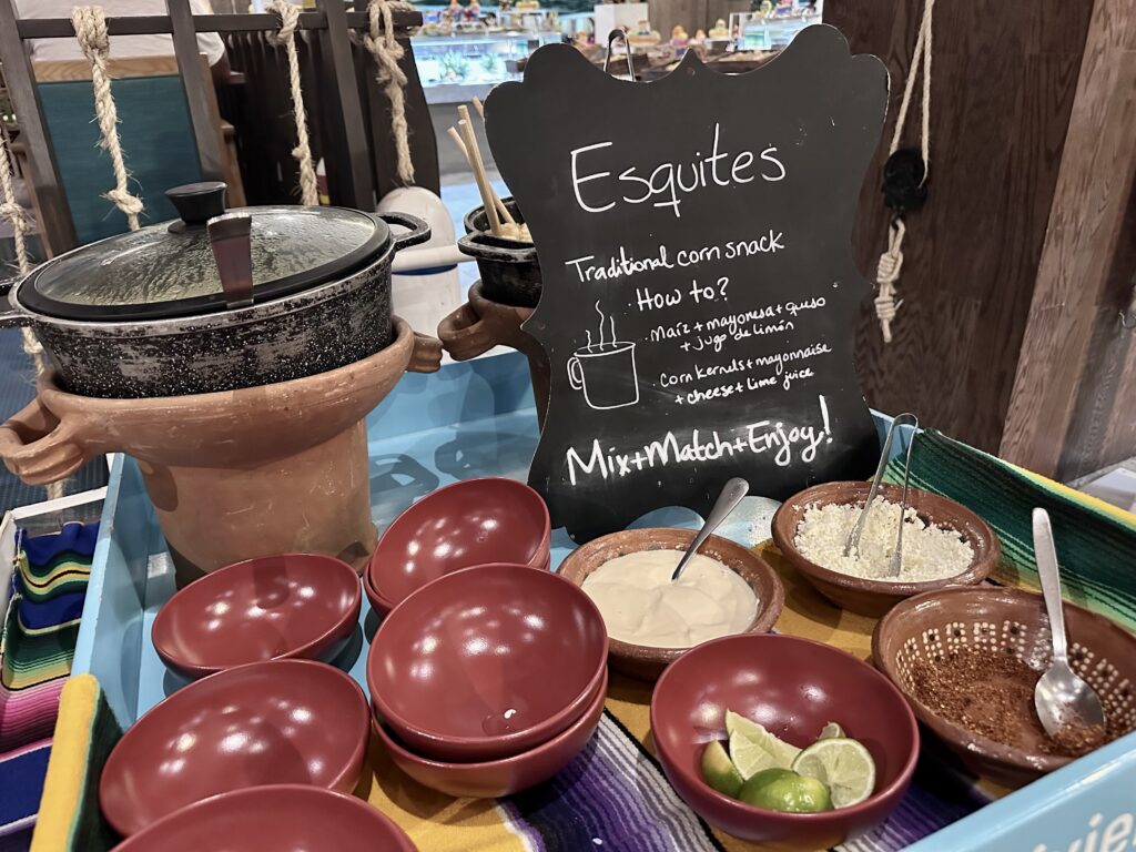 Make your own street corn station at The Boathouse buffet at Margaritaville Island Reserve Riviera Maya