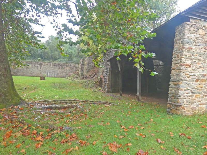 Outer stone walls of an old iron foundry.