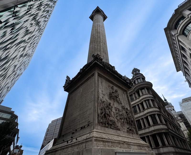 At the center of the City of London, Monument to the Great Fire of London in 1666 offers visitors an opportunity to climb 311 steps inside a skinny Doric column for views of the Thames River.