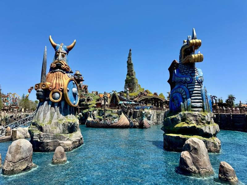 A viking and dragon-themed theme park land.