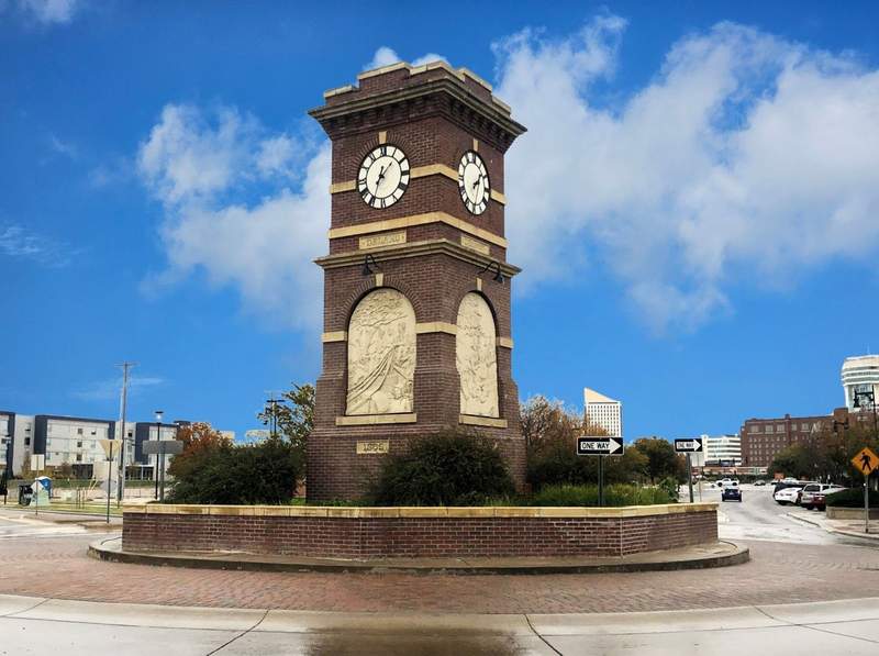 Historic Delano Clock honors the cowboys who rode through Wichita on the Chisholm Trail.  