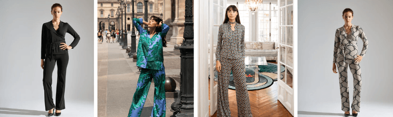 Two-piece pansets from Elegance Miss are staples ofa frequent flyer wardrobe.