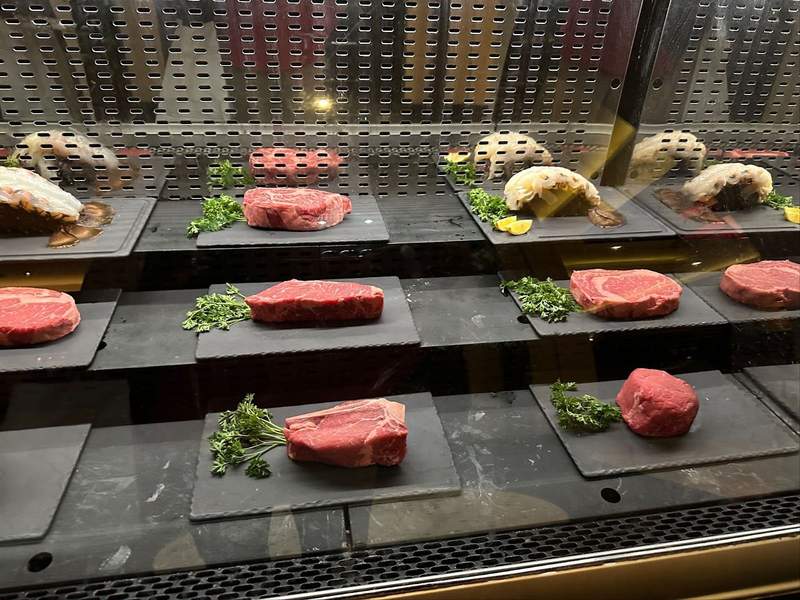 Steaks on display and you can select your steak if you wish at Vic and Anthony's in the Golden Nugget in Lake Charles, Louisiana.  