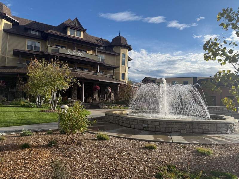 The grounds of The Springs Resort & Spa in Pagosa Springs, Colorado, are beautifully manicured with fountains. 