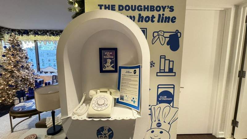The Doughboy's holiday hot line phone set up upon entrance to the Let It Dough suite at Club Wyndham Midtown 45. 