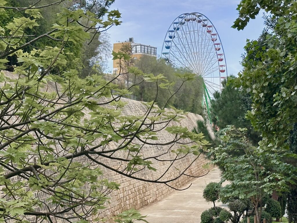 Ferris wheel behind medieval Venetian wall in Nicosia, the divided capital city in Cyprus.