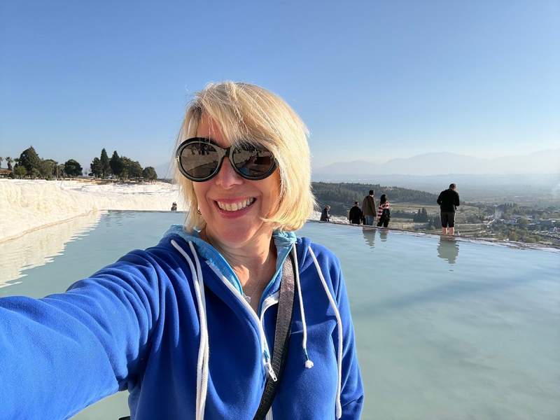 Author taking a selfie at the Pamukkale travertine terraces.