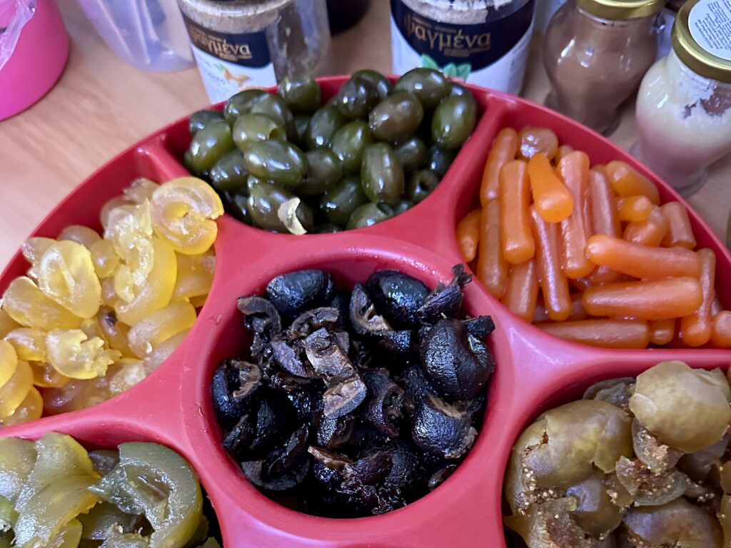 Spoon sweets, including carrots, on display at Niki Sweets in Cyprus.