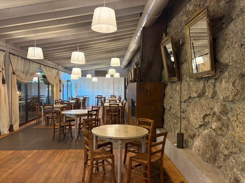 Dining room with white lights