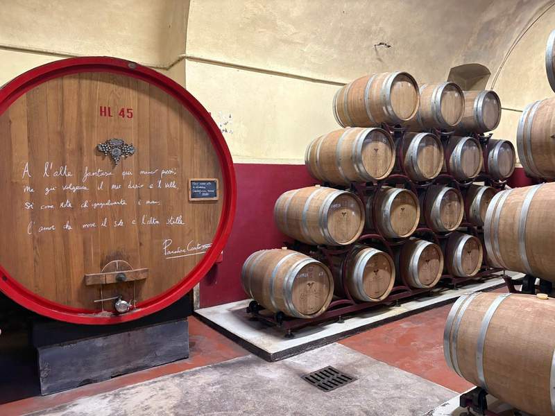 Stack of wine barrels