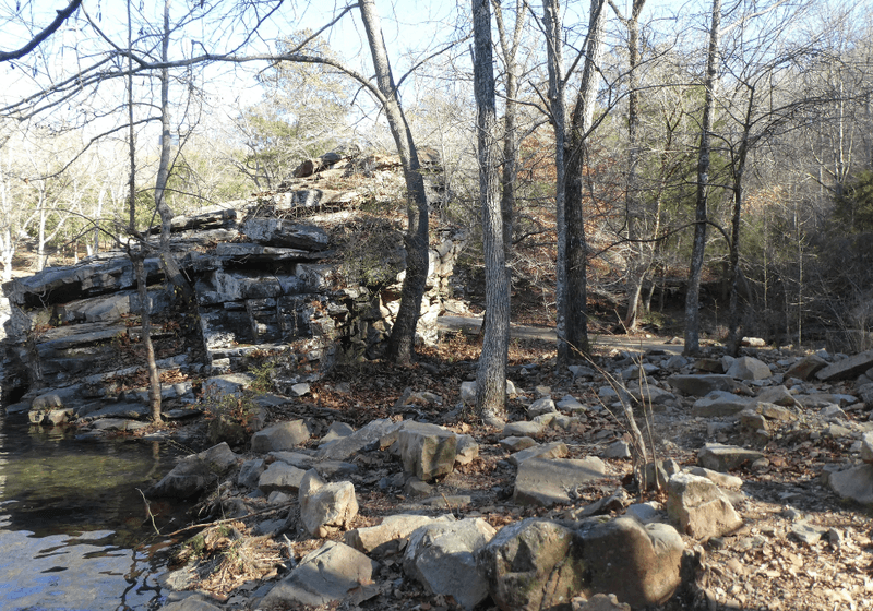 Rocks and bare trees alongside a trail near Birmingham AL