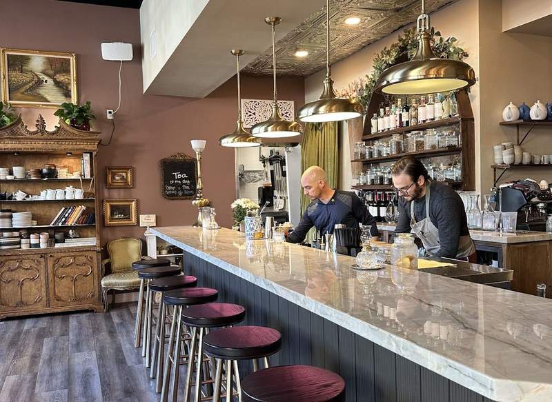 Two bartenders work behind the counter at Corbeaux in Temecula.