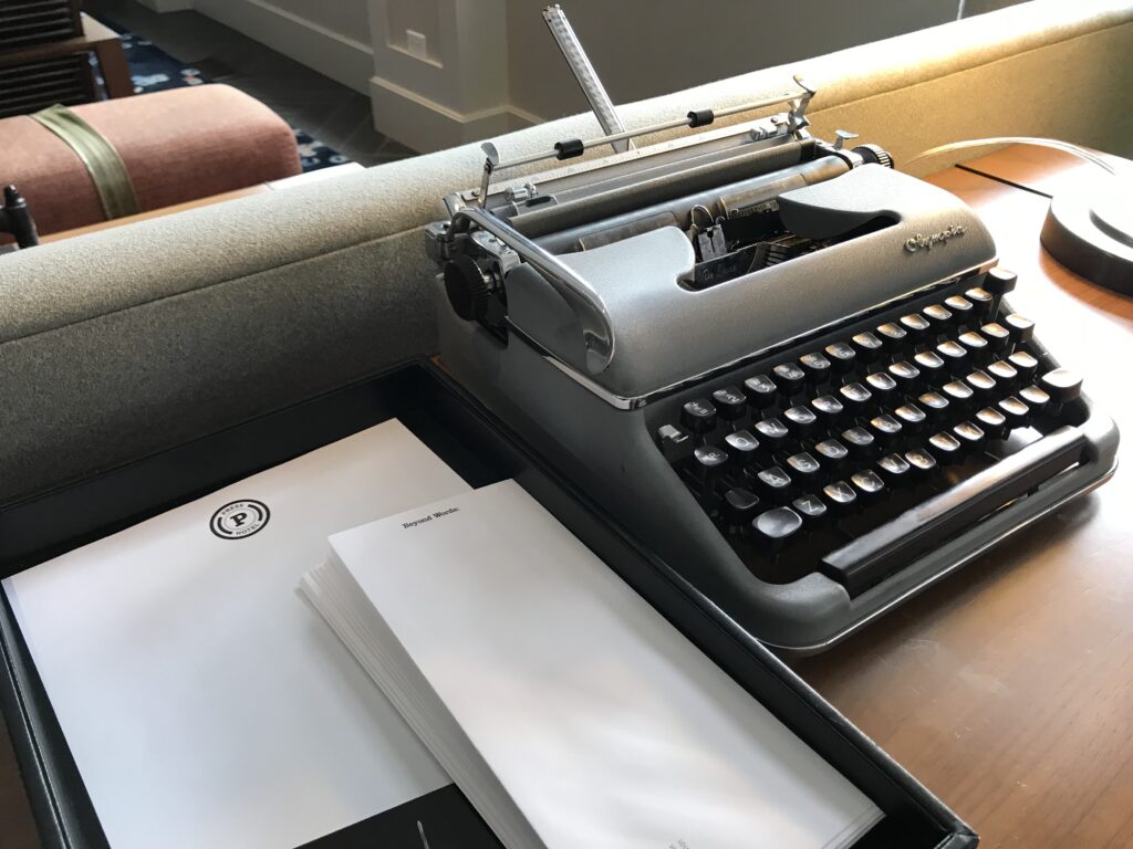 Vintage typewriter at The Press Hotel in Portland, Maine, a great place to stay on a solo trip.