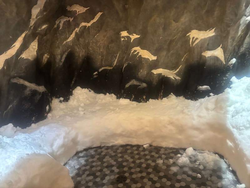 Manmade snow in the cold room at World Spa. 