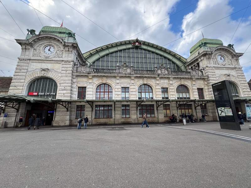 The exterior of the main tradition station in Basel Switzerland.