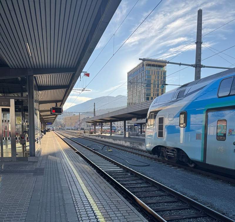 The platform at the Innsbruck Hauptbahnhof Centrai Station in Austria.