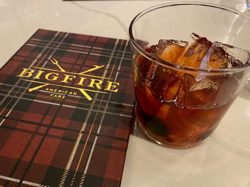 whiskey cocktail with Big Fire menu
