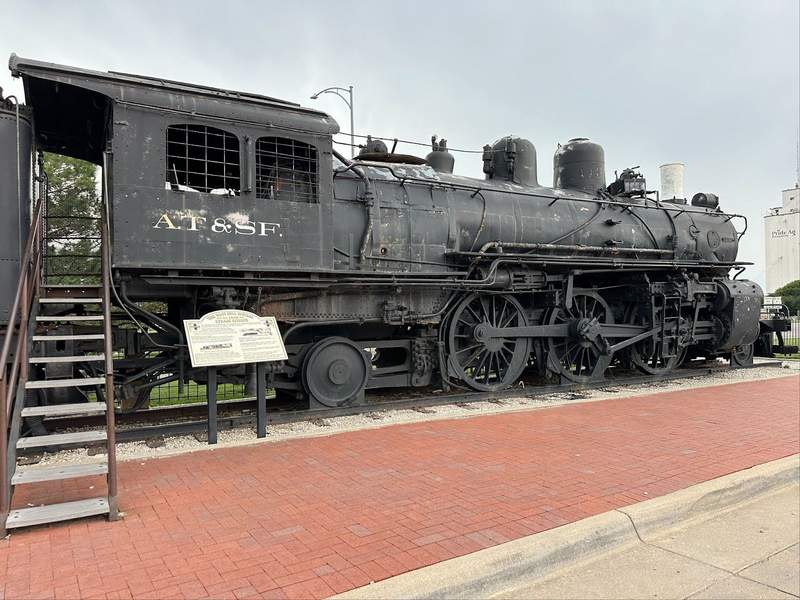 A train engine in Dodge City near the Santa Fe Depot a stop on the Kansas Gunsmoke Trail.